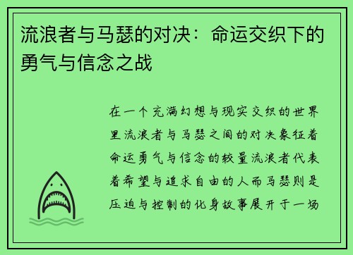 流浪者与马瑟的对决：命运交织下的勇气与信念之战